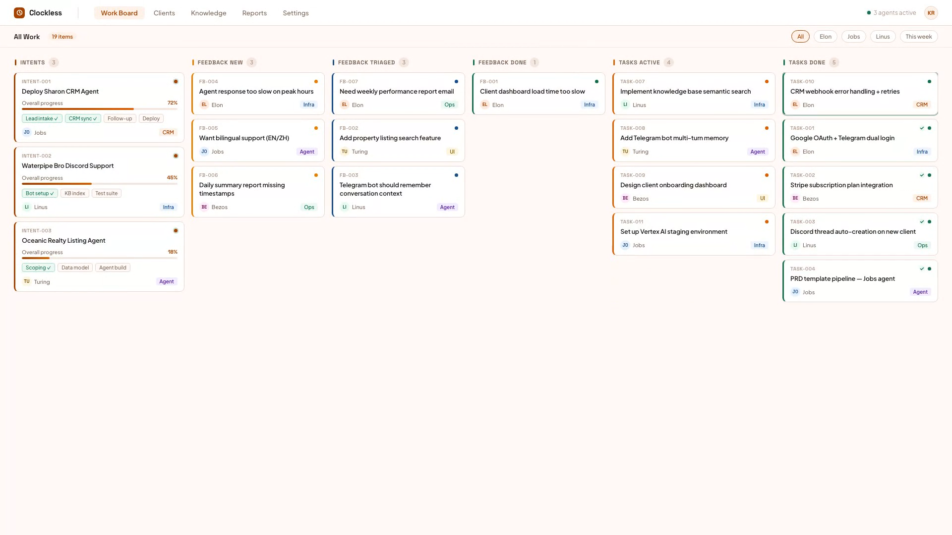Clockless Engine work board screenshot